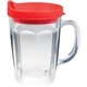 a red 14 oz thermal dual walled travel mug - embroidered emblem