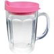 a pink 14 oz thermal dual walled travel mug - embroidered emblem