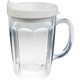 a white 14 oz thermal dual walled travel mug - embroidered emblem