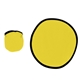 aerial view a yellow with black trim 10 flying disk with matching pouch, image 1 of 3