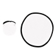 aerial view a white with black trim 10 flying disk with matching pouch, image 1 of 3