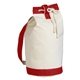 aerial view a natural with red heavy canvas cotton tote bag w / cotton cord, image 1 of 4