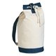 aerial view a natural with blue heavy canvas cotton tote bag w / cotton cord, image 1 of 2