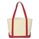 aerial view a natural with red durable cotton canvas tote with front pocket, image 1 of 2