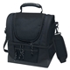 aerial view a black with black trim dual compartment cooler bag, image 1 of 2