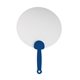 aerial view a clear top with royal blue handle round plastic hand fan, image 1 of 2