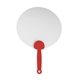 aerial view a clear top with red handle round plastic hand fan, image 1 of 2