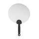 aerial view a clear top with black handle round plastic hand fan, image 1 of 2