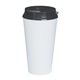 aerial view a white with black insert and lid 16 oz infinity tumbler, image 1 of 2