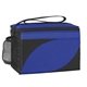 aerial view a black with royal blue 210d polyester cooler bag, image 1 of 2