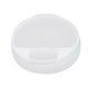 aerial view a frosted clear with white trim 4 compartment rotating round pill holder, image 1 of 3