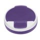 aerial view a frosted purple with white trim 4 compartment rotating round pill holder, image 1 of 2