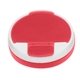 aerial view a frosted red with white trim 4 compartment rotating round pill holder, image 1 of 2