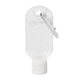 aerial view a clear with white cap and silver carabiner 1.8 oz hand sanitizer with carabiner, image 1 of 5