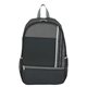 aerial view a black with black and gray trim 210d ripstop backpack, image 1 of 3