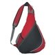 aerial view a red with black accents 210d polyester sling pack, image 1 of 2