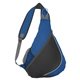 aerial view a royal blue with black accents 210d polyester sling pack, image 1 of 2