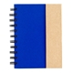 aerial view a blue with natural trim small spiral notebook with sticky notes and flags, image 1 of 2