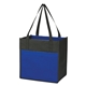 aerial view a royal blue with black trim lami - combo non - woven shopper tote bag, image 1 of 3