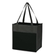aerial view a black with black trim lami - combo non - woven shopper tote bag, image 1 of 2