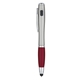 aerial view a silver with red grip trio pen with led light and stylus, image 1 of 3