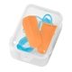 aerial view a orange with blue cord and clear case foam ear plug set in case, image 1 of 2