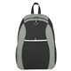 aerial view a gray with black trim polyester sport backpack, image 1 of 2