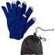 aerial view a royal blue with gray touch screen tips and black pouch touch screen gloves in pouch, image 1 of 2
