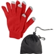 aerial view a red with gray touch screen tips and black pouch touch screen gloves in pouch, image 1 of 2