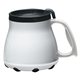 aerial view a solid white with black lid 16 oz low rider desk mug, image 1 of 2