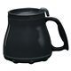 aerial view a metallic black with black lid 16 oz low rider desk mug, image 1 of 3