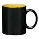 aerial view a matte black exterior with yellow inner 11 oz ceramic aztec mug, image 1 of 2