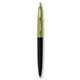 a black barrel & metallic green cap gold trim pens