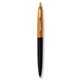 a black barrel & metallic orange cap gold trim pens