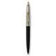 a black barrel & metallic silver cap gold trim pens