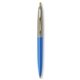 a blue barrel & metallic silver cap gold trim pens