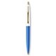 a blue barrel & white cap gold trim pens