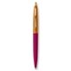 a burgundy barrel & metallic orange cap gold trim pens
