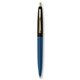 a metallic dark blue barrel & black cap gold trim pens