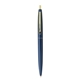 aerial view a metallic dark blue barrel & metallic dark blue cap gold trim pens, image 1 of 7