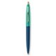 a metallic dark blue barrel & teal cap gold trim pens