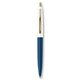 a metallic dark blue barrel & white cap gold trim pens