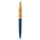a metallic dark blue barrel & creamsicle cap gold trim pens