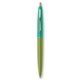 a metallic green barrel & teal cap gold trim pens