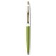 a metallic green barrel & white cap gold trim pens