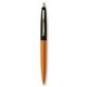 a metallic orange barrel & black cap gold trim pens
