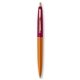 a metallic orange barrel & burgundy cap gold trim pens