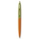 a metallic orange barrel & metallic green cap gold trim pens