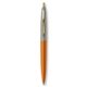 a metallic orange barrel & metallic silver cap gold trim pens