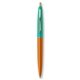 a metallic orange barrel & teal cap gold trim pens